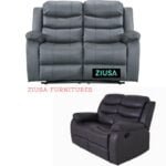 ZIUSA ROMA SOFA-3, 2 Seater & Corner,Black and Grey Leather Recliner Sofa - Image 8