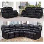 ZIUSA ROMA SOFA-3, 2 Seater & Corner,Black and Grey Leather Recliner Sofa - Image 3