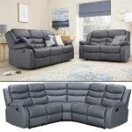 ZIUSA ROMA SOFA-3, 2 Seater & Corner,Black and Grey Leather Recliner Sofa - Image 2