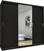 Wardrobe - Modern 3 Door Stylish Sliding Mirror Wardrobe with Drawers and Hanging Rail - Ibaraki - Image 2