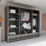SYDENY GOLD Wardrobe - Sliding Wardrobe Modern High Gloss Sliding Mirror Door Wardrobe with Drawers and Golden Strip - Image 4