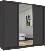 Wardrobe - Modern 3 Door Stylish Sliding Mirror Wardrobe with Drawers and Hanging Rail - Ibaraki - Image 6