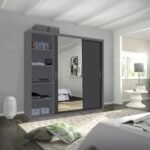 Wardrobe - Modern 3 Door Stylish Sliding Mirror Wardrobe with Drawers and Hanging Rail - Ibaraki - Image 8