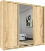 Wardrobe - Modern 3 Door Stylish Sliding Mirror Wardrobe with Drawers and Hanging Rail - Ibaraki - Image 10