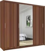 Wardrobe - Modern 3 Door Stylish Sliding Mirror Wardrobe with Drawers and Hanging Rail - Ibaraki - Image 14