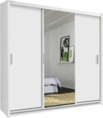 Wardrobe - Modern 3 Door Stylish Sliding Mirror Wardrobe with Drawers and Hanging Rail - Ibaraki - Image 22